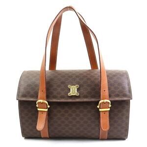 Celine Macadam Leather Handbag Brown Gold